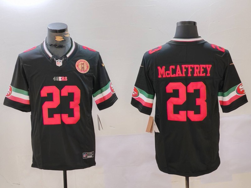 Men's San Francisco 49ers #23 Christian McCaffrey Black F.U.S.E. Mexico With Gate Bridge Patch Vapor Limited Football Stitched Jersey